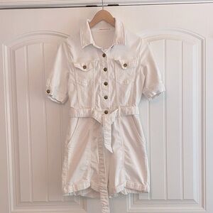 AVEC LES FILLES White Denim Utility Romper Playsuit One Piece Women's Size Small